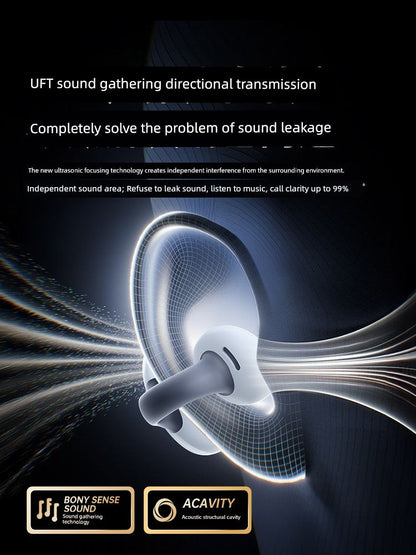Bone conduction Bluetooth headset with sound leakage protection, bilateral stereo, and 10m transmission range.