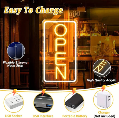Vertical open neon sign for clubs, restaurants, cafes; USB-powered acrylic LED decorative light.