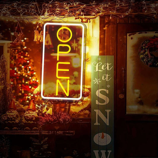 Vertical open neon sign for club and restaurant wall decor.