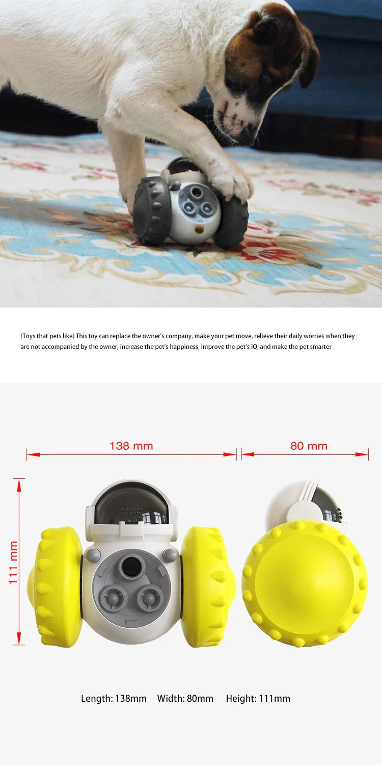 Treat dispensing dog toy with interactive design in ABS material, suitable for pets' playtime.