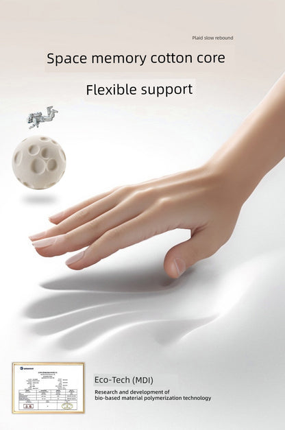 U-shaped travel pillow with memory cotton core and flexible support for neck comfort.