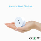 WiFi Voice Control smart plug held in hand compatible with Alexa and Google Home for remote home appliance management