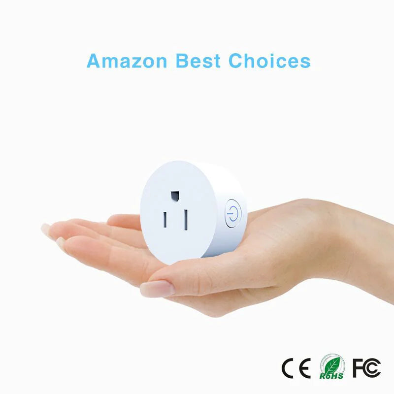 WiFi Voice Control smart plug held in hand compatible with Alexa and Google Home for remote home appliance management