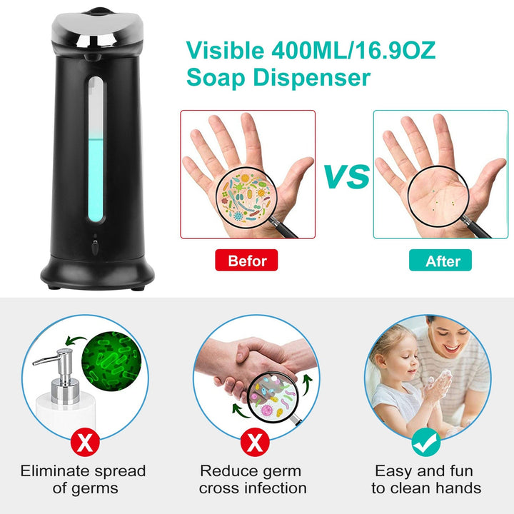 400ml automatic soap dispenser with sensor and adjustable volume in transparent anti-slip design