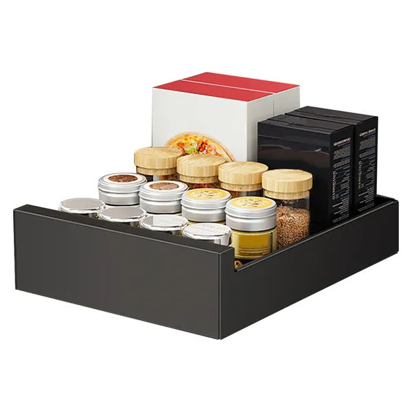 Black carbon steel pull out cabinet organizer with smooth slide rails for kitchen storage
