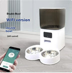 WiFi-enabled 5L automatic pet feeder with double stainless steel bowls and smartphone app control