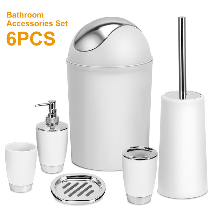 6-Piece Bathroom Accessories Set | Soap Dispenser, Toothbrush Holder, Trash Can & More