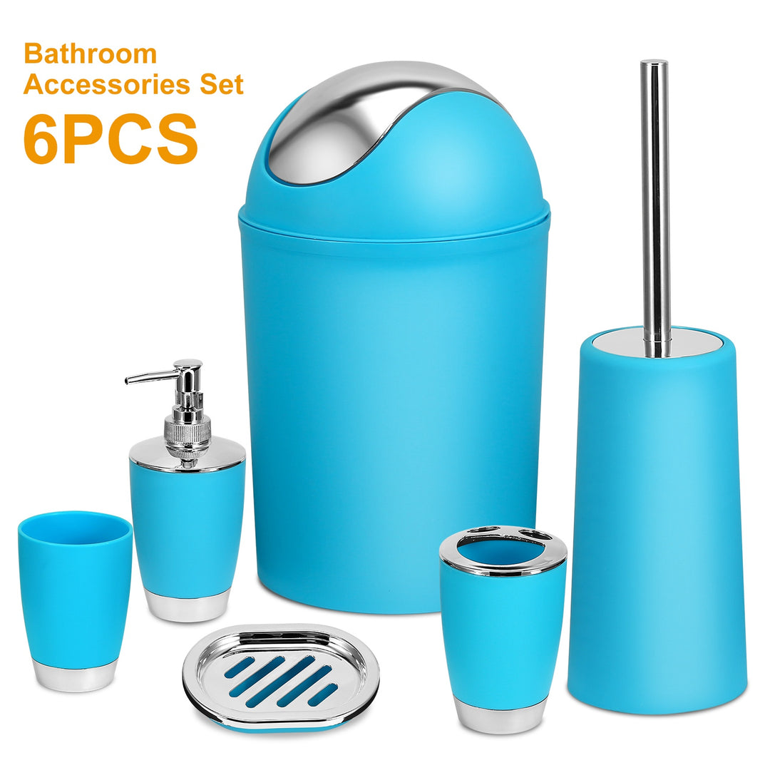 6-Piece Bathroom Accessories Set | Soap Dispenser, Toothbrush Holder, Trash Can & More
