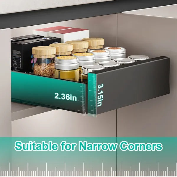 Black carbon steel pull out cabinet organizer with smooth slide rails for kitchen storage