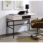 ACME Verster writing desk with built-in USB port, natural wood top and black metal frame