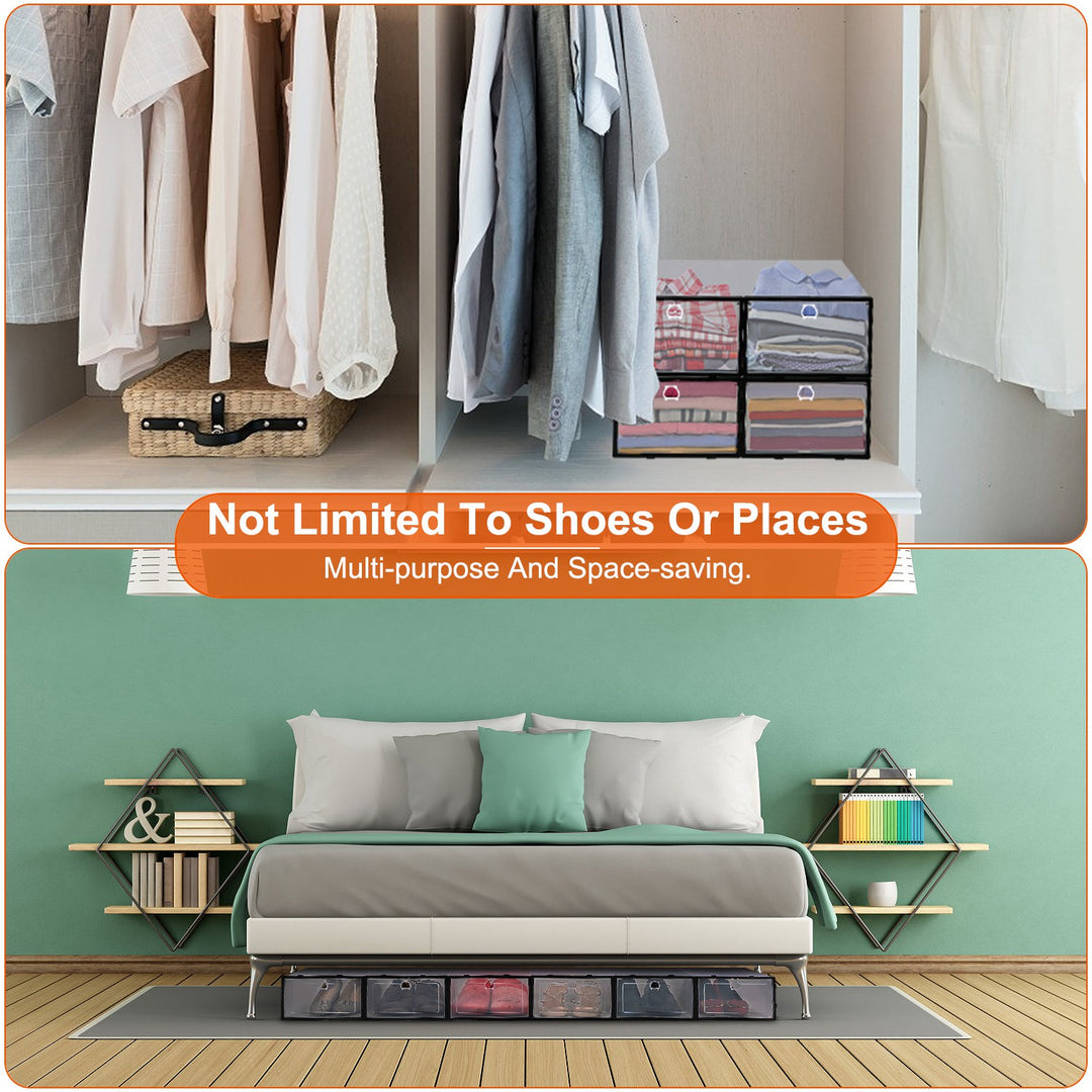 Stackable Transparent Shoe Storage Boxes – 6PCS Dustproof Shoe Organizer