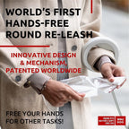 White hands free retractable dog leash with ergonomic round handle and reflective strap for small to large dogs, 9.5 ft length