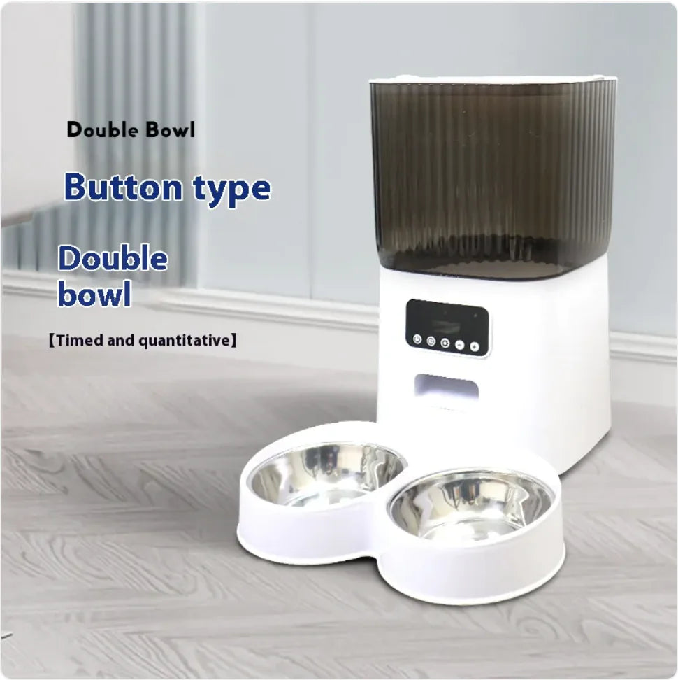 5L automatic pet feeder with button control and double bowl for scheduled dry food dispensing
