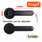 Smart Bluetooth Fingerprint Lock with adjustable handle, digital keypad, and Tuya app compatibility for secure keyless access