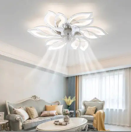 Modern acrylic ceiling fan with lights and remote control in living room
