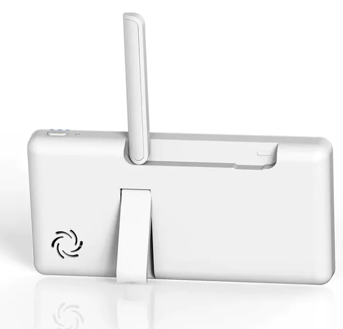 Smart wireless video baby monitor with HD display, antenna, and portable design for remote baby monitoring.