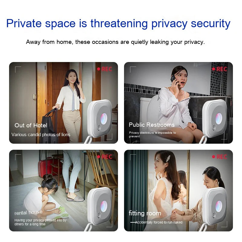 Smart Mini Camera Detector for detecting hidden spy cameras in hotels, restrooms, rental houses, and fitting rooms to ensure privacy and security